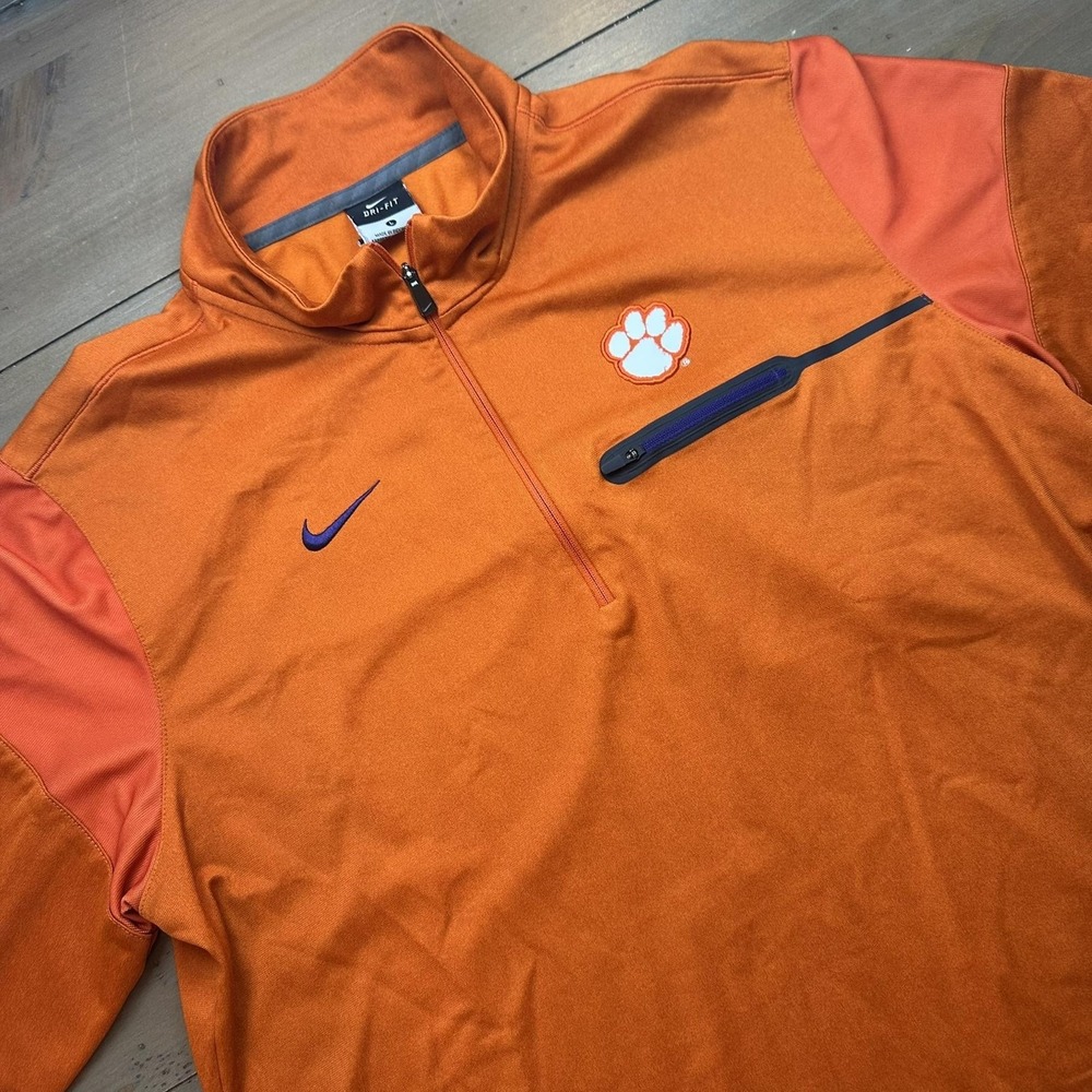 Clemson Tigers Pullover Mens‎ Large Orange NCAA Football Nike Dri-FIT 1/4 Zip